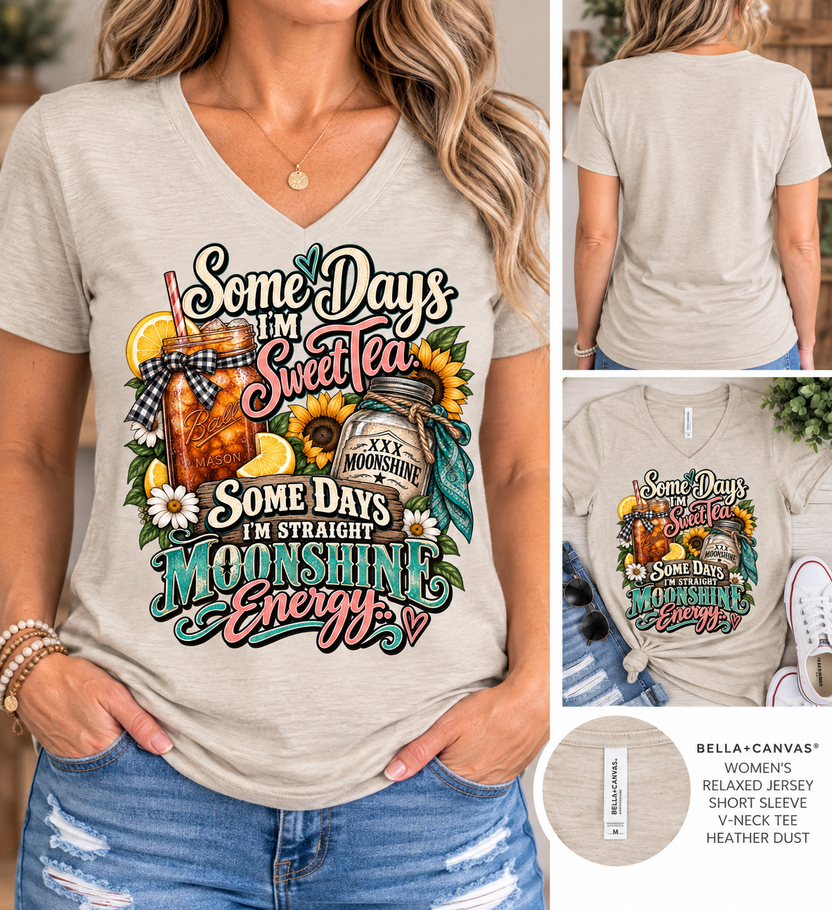 Some Days I’m Sweet Tea, Some Days I’m Straight Moonshine Energy V-Neck Tee