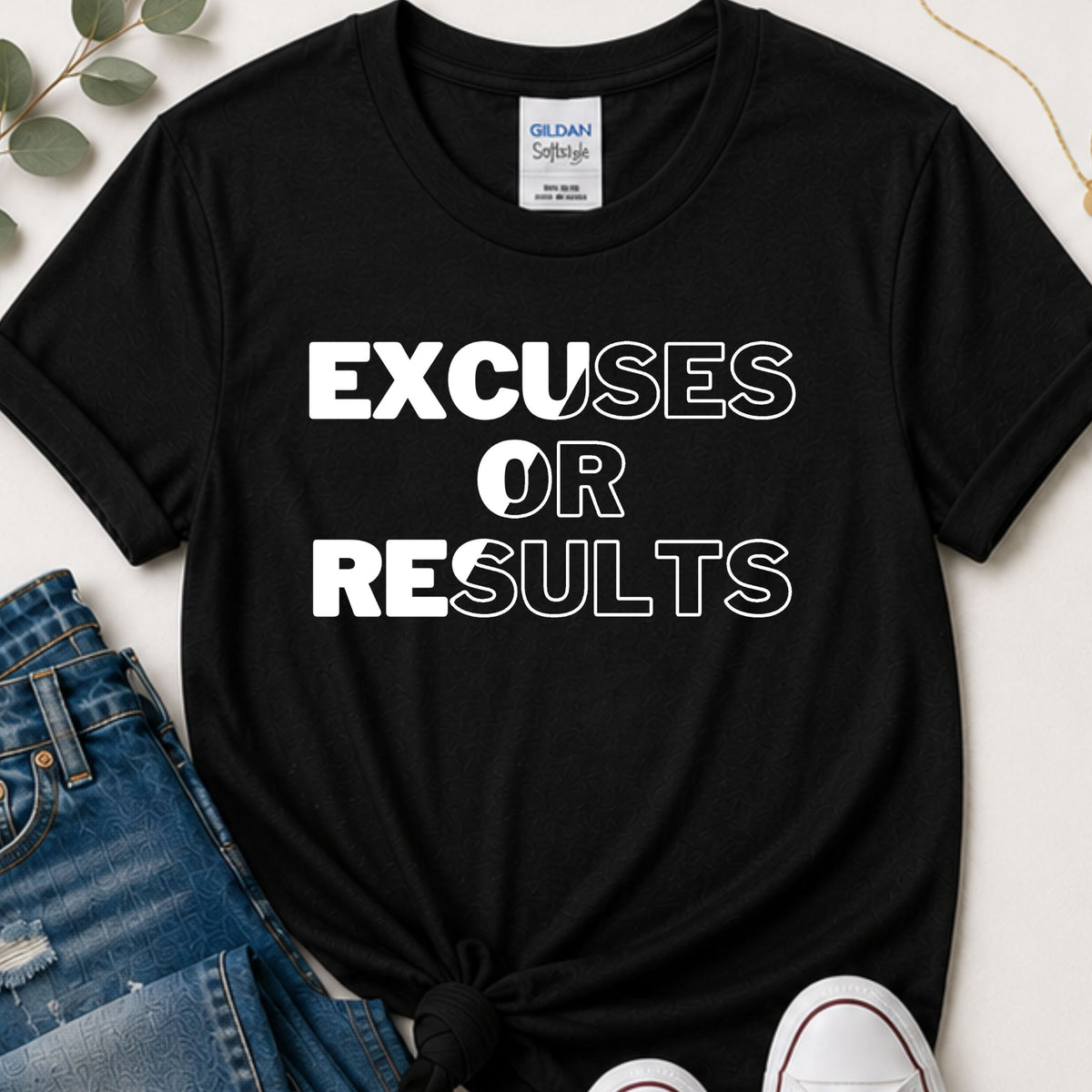 Excuses or Results Motivational T-Shirt | Bold Graphic Tee