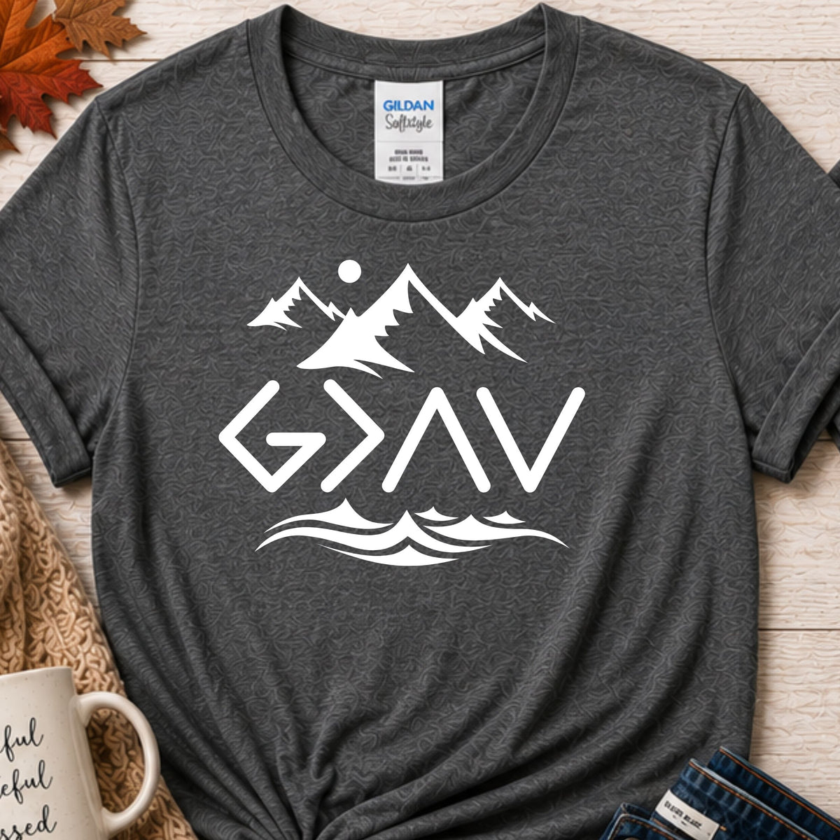 God is greater than the highs & lows mountains Christian t-shirt