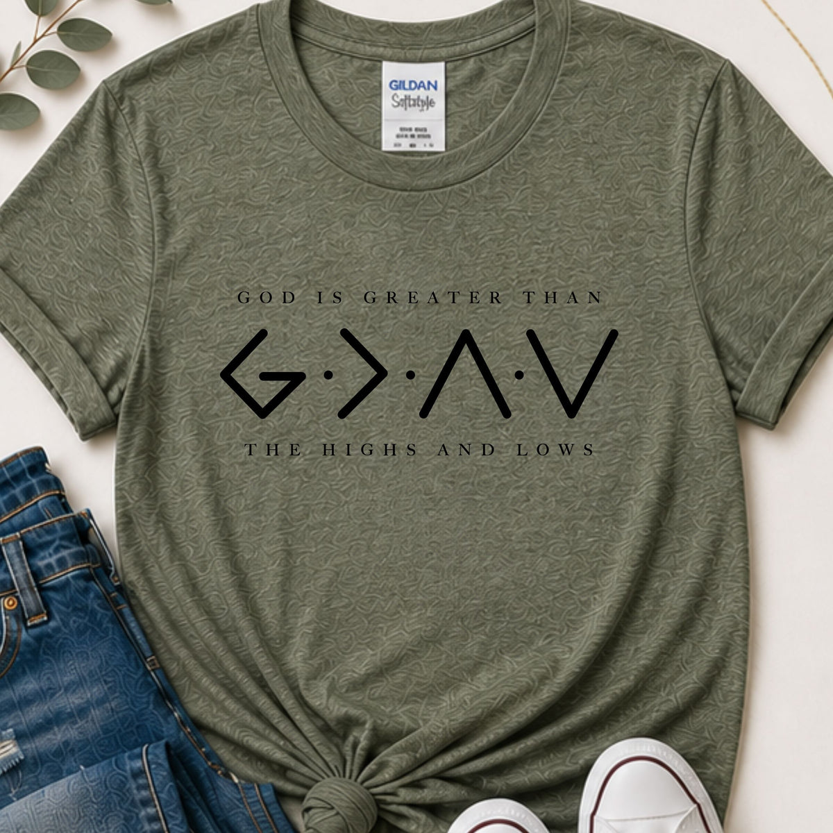 God is greater than the highs & lows horizontal Christian t-shirt