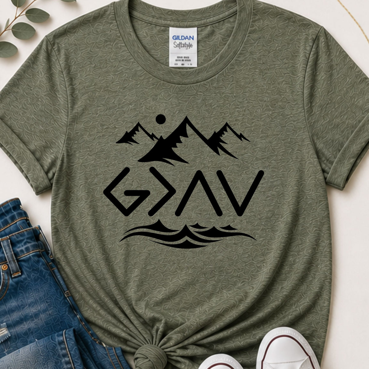 God is greater than the highs & lows mountains Christian t-shirt