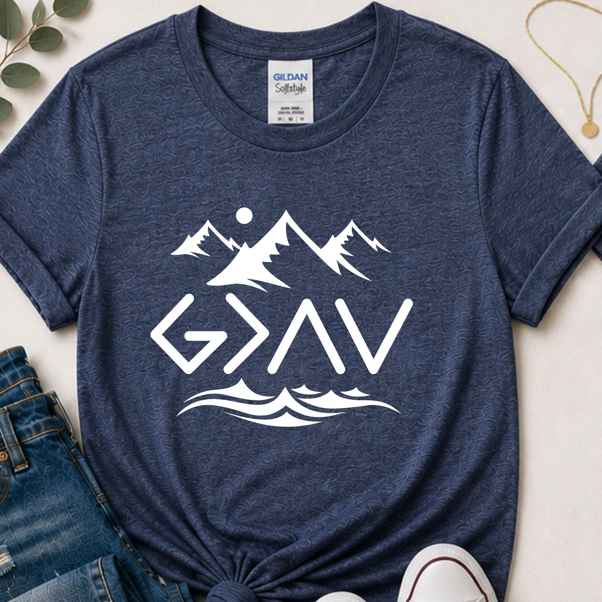 God is greater than the highs & lows mountains Christian t-shirt