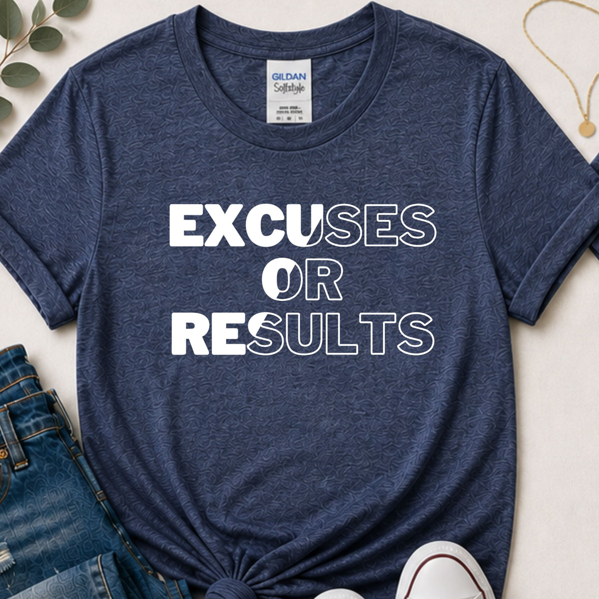 Excuses or Results Motivational T-Shirt | Bold Graphic Tee
