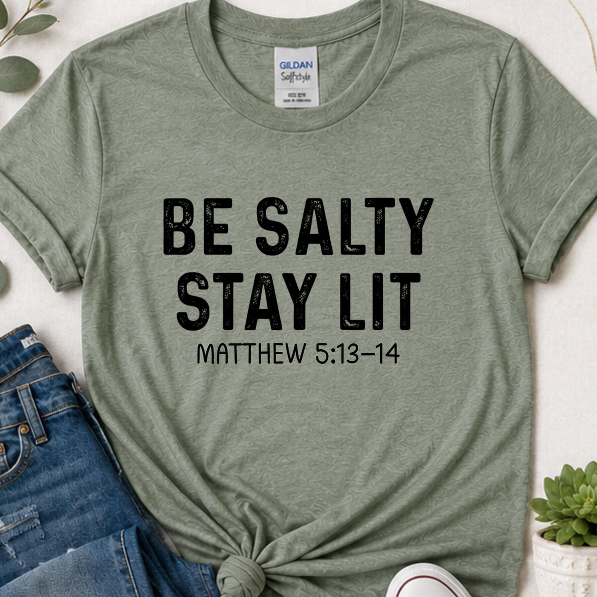 Be salty stay lit (distressed) Christian t-shirt