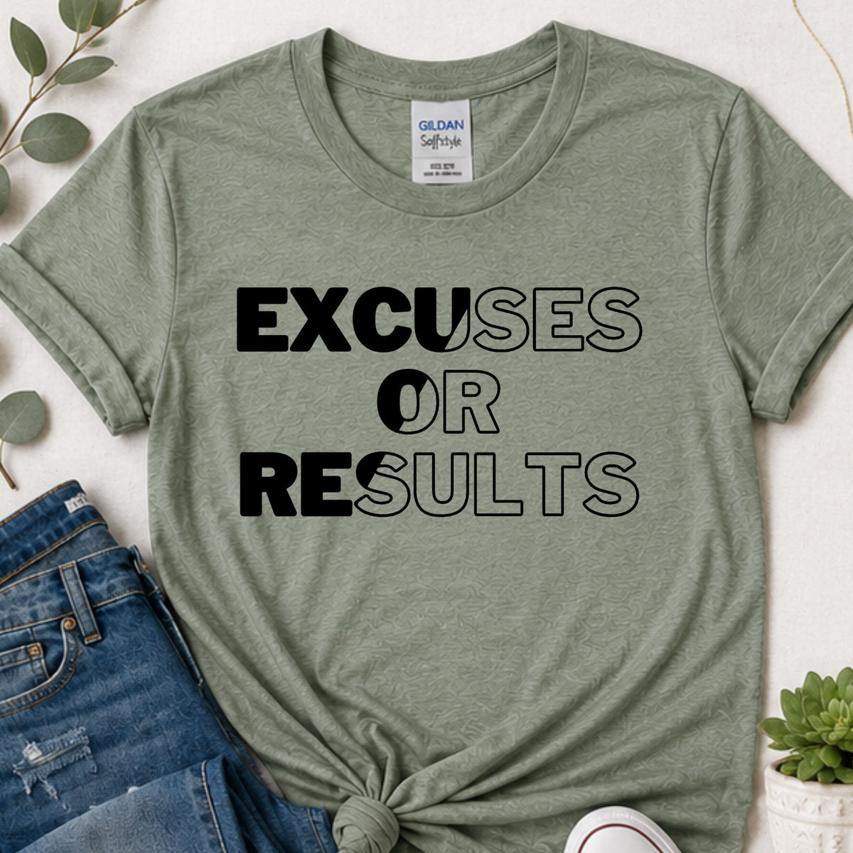 Excuses or Results Motivational T-Shirt | Bold Graphic Tee