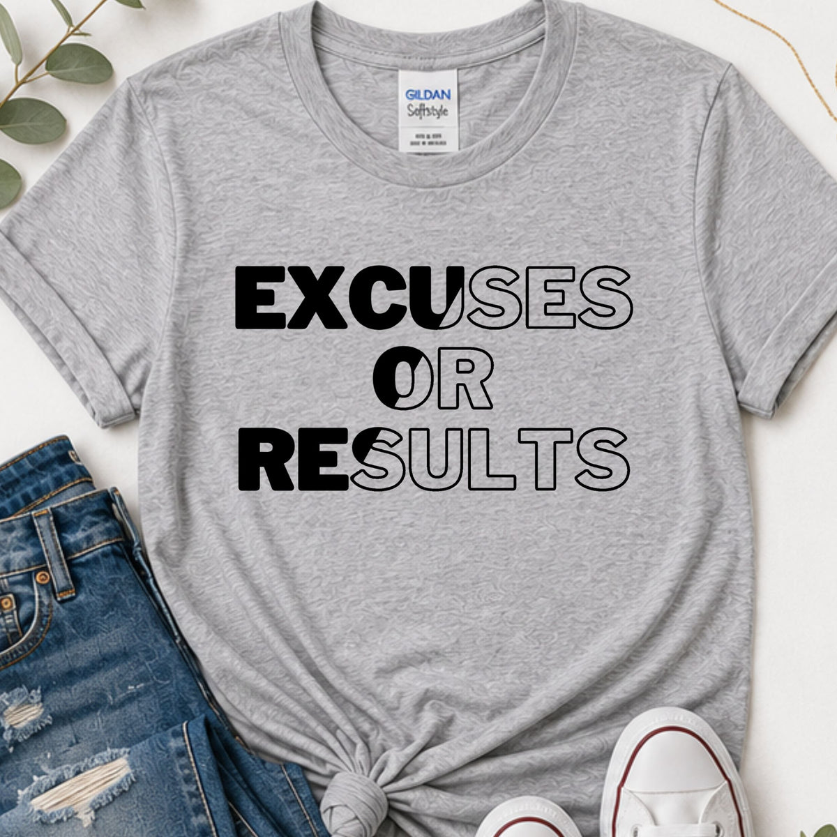 Excuses or Results Motivational T-Shirt | Bold Graphic Tee