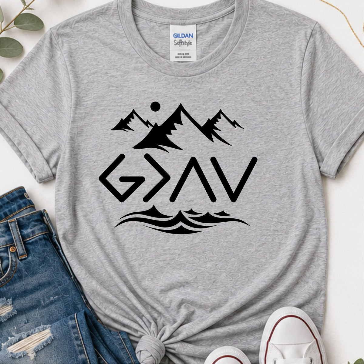 God is greater than the highs & lows mountains Christian t-shirt