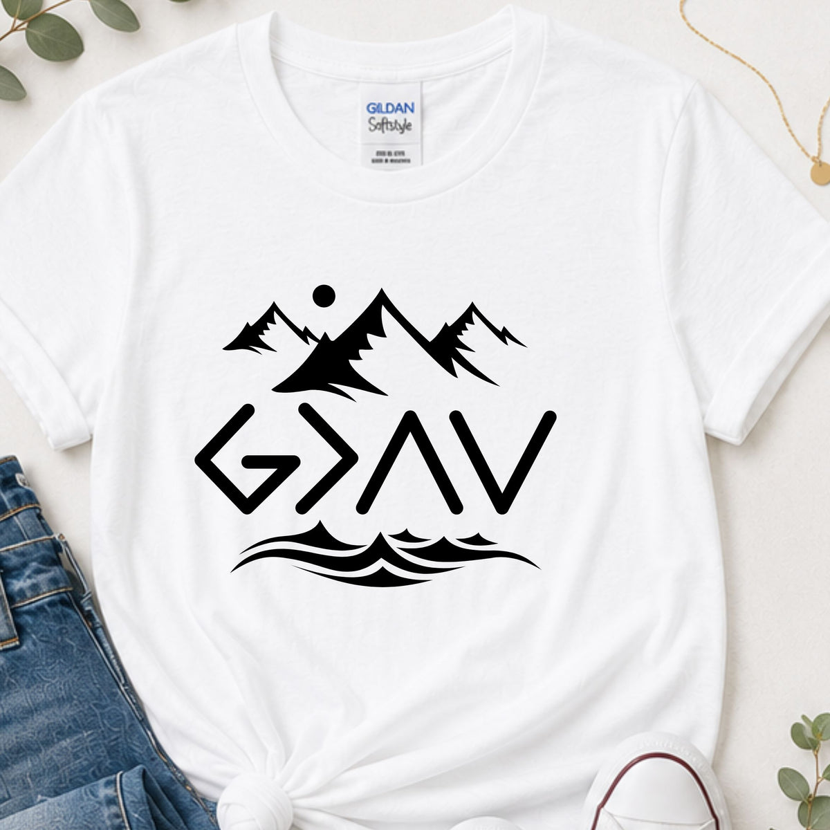 God is greater than the highs & lows mountains Christian t-shirt