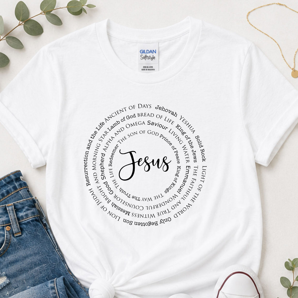 Names of Jesus Christian T-Shirt | Circle Design Faith Shirt