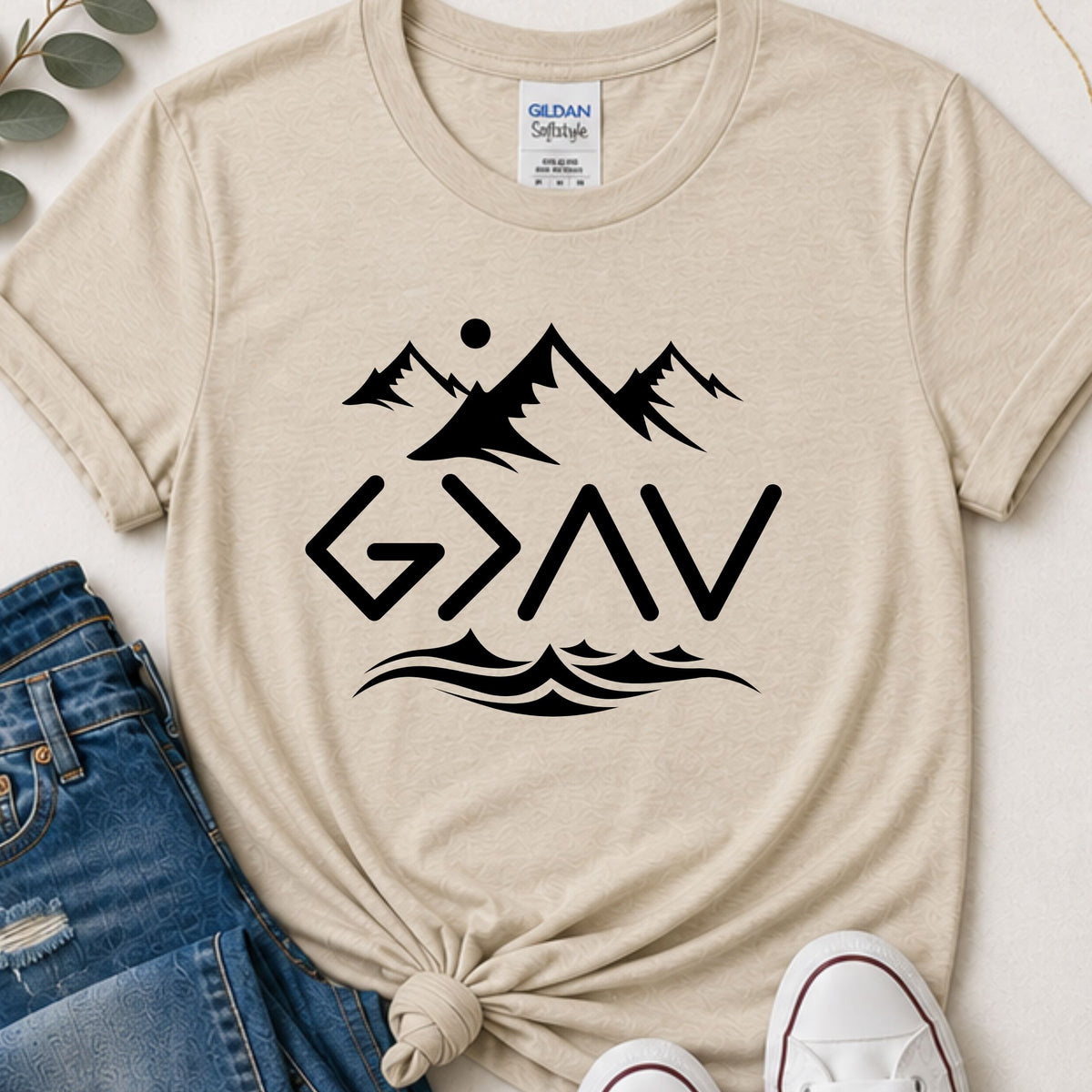 God is greater than the highs & lows mountains Christian t-shirt